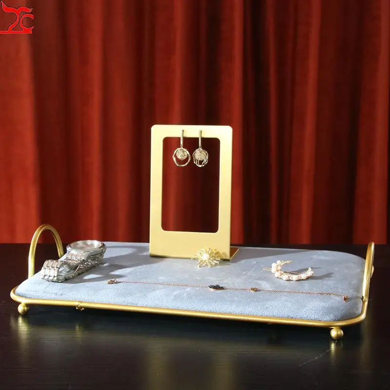 Gray Velvet Jewelry Display Rack Earrings Necklace Small Ornaments Storage Tray Ab Double-Sided Series Hanging Rack Window Props