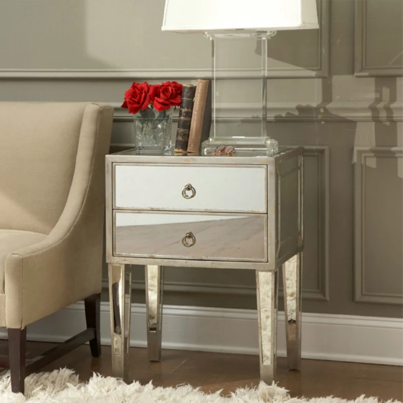 

Rural neo-classical bedroom drawer-type storage cabinet locker solid wood foot glass mirror bedside table