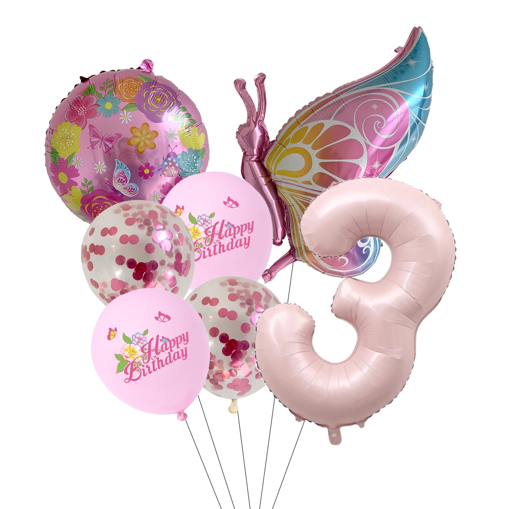 Butterfly Sunflower Celebration Balloon Set - Pink & Blue 7-Piece Party Decor Collection