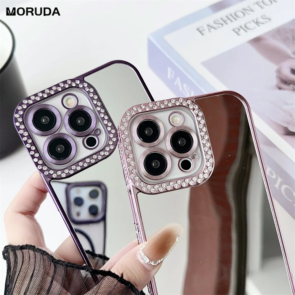 Bling Diamond For Make Up Mirror Case Per Iphone 14 15 Pro Max 13 Pro 12 Cover Gioiello Di Lusso Per Iphone 14 Pro Custodia Rigida Posteriore