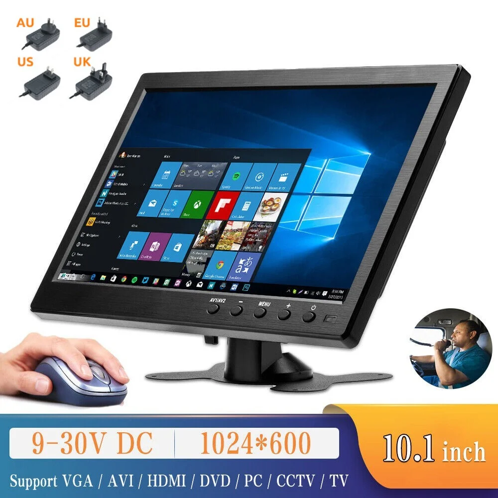 

Isfriday LCD HD Monitor Portable 10.1" Mini TV & Computer Display 2 Channel Video Input Security Monitor With Speaker HDMI VGA