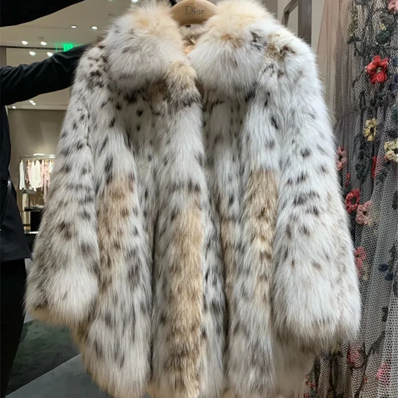 

2022 Autumn and Winter New Leopard Print Spotted Fur Coat Women's Mid-length Imitation Fox Fur Coat Young Coat