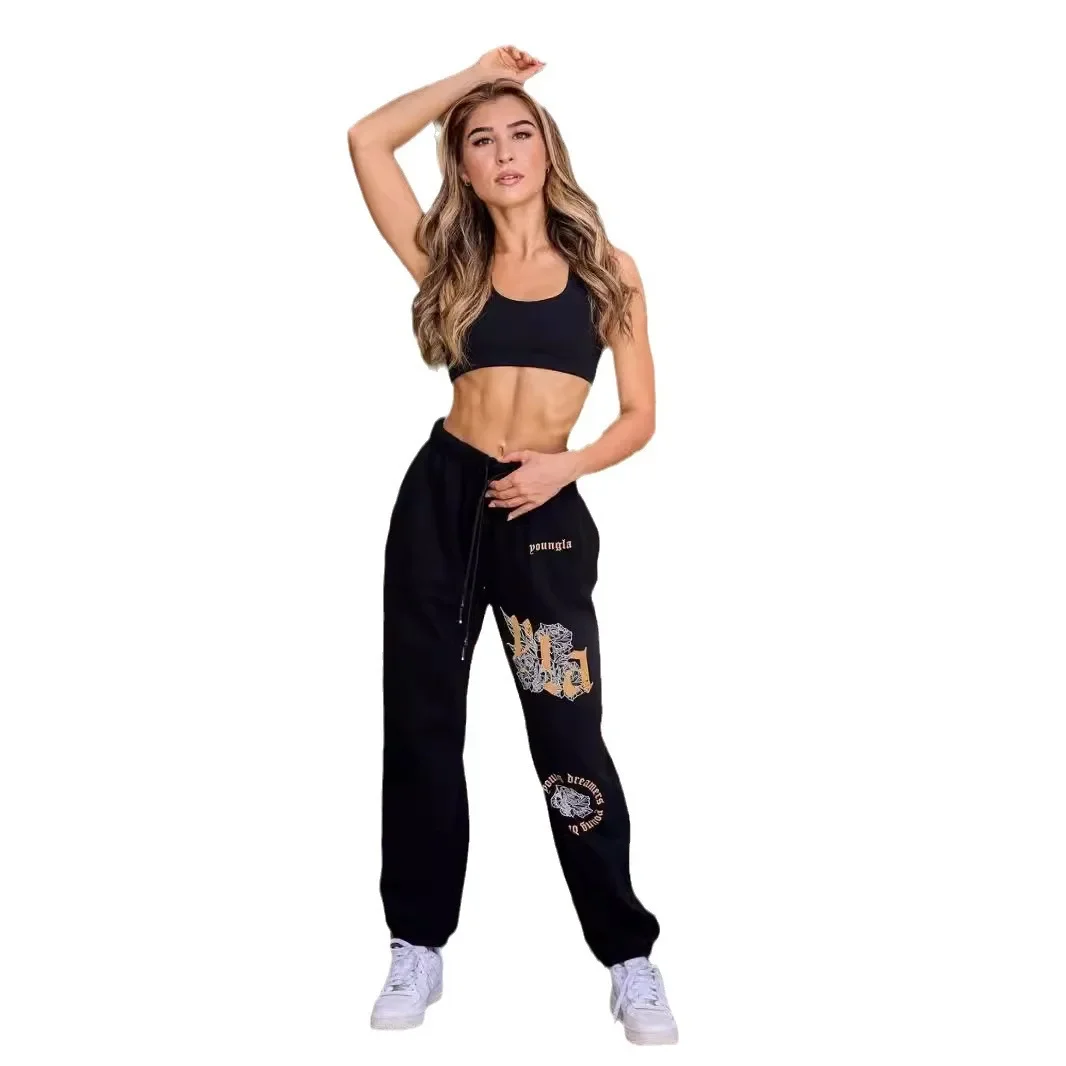 American Style Sweatpants Men Women's Fitness Gym Beauty Running Training Pants Cotton Twill Printed Trousers Trendy