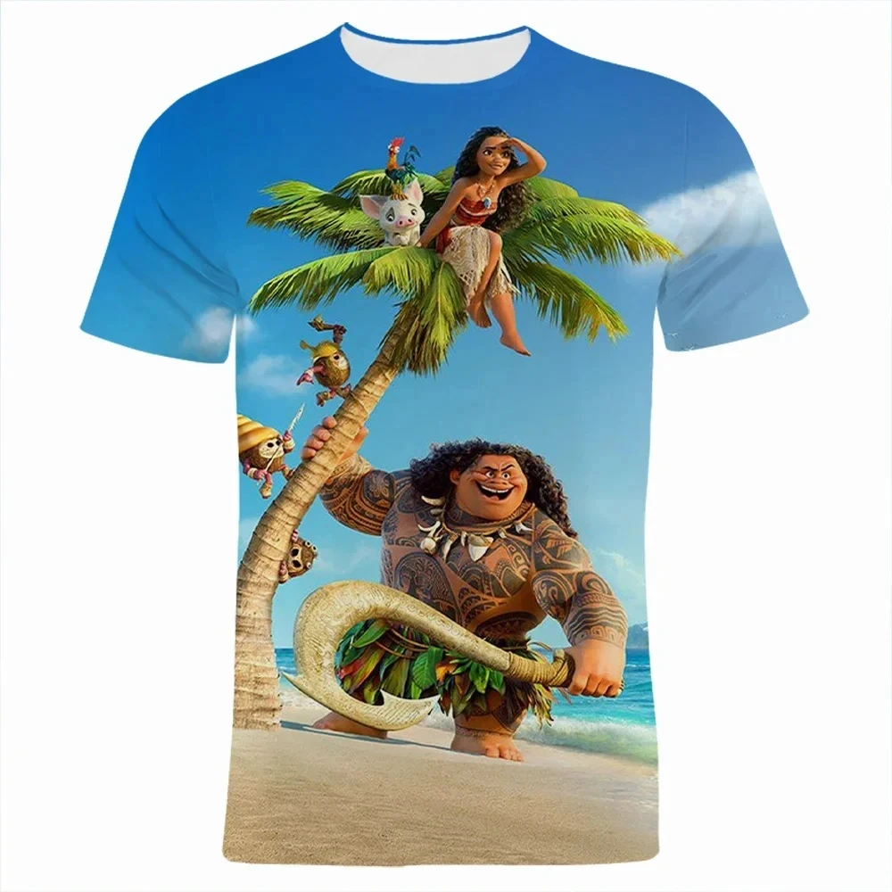 Disney Girls Summer Movie Print T-shirt Princess Moana Kids Boys Clothes Cartoon T Shirt Short Sleeve Adults Women Men Tee Tops 3