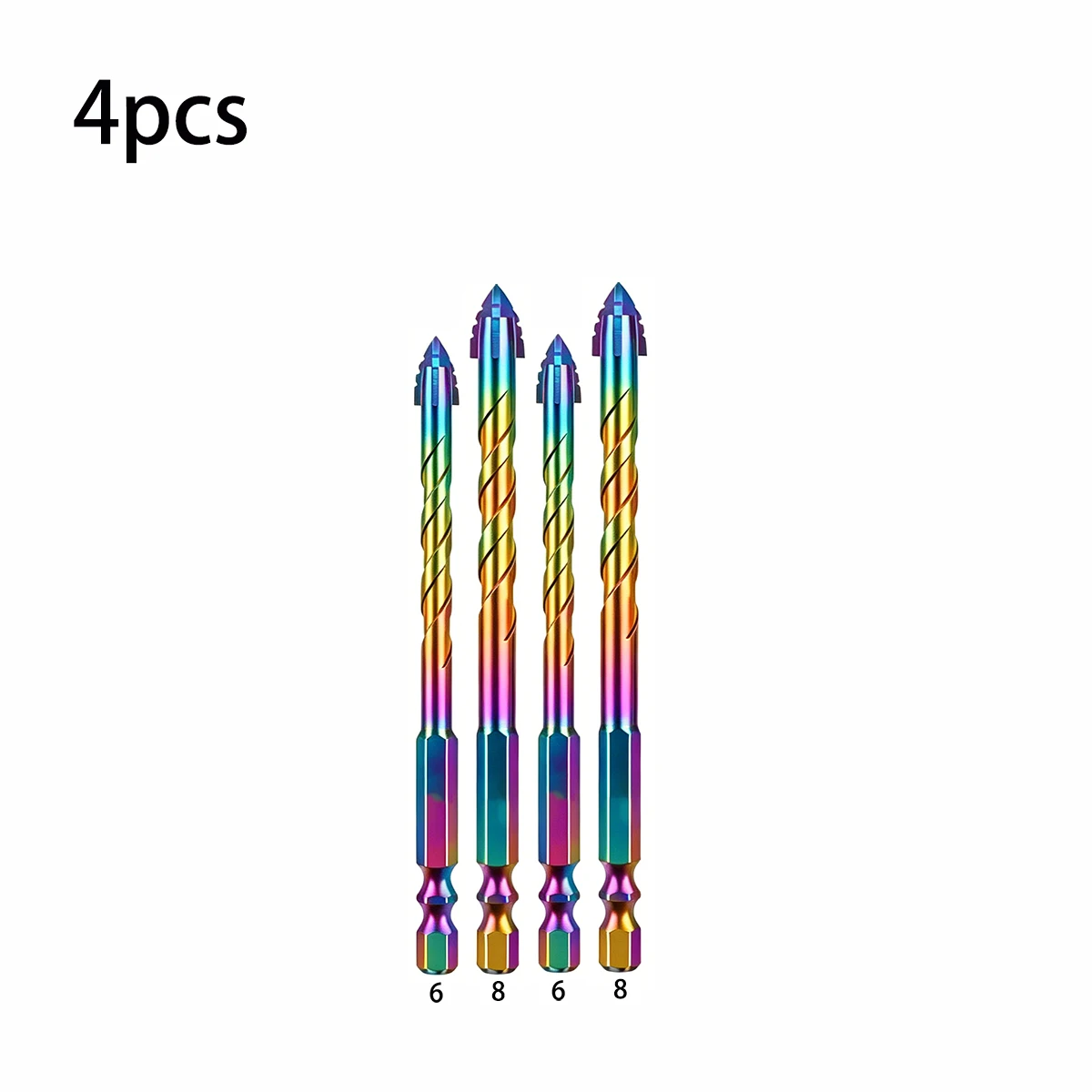 Four-Edge Serrated Multipurpose Drill Bits Set, Hex Shank, for Tile, Marble, Glass, Brick, Concrete, and Wood