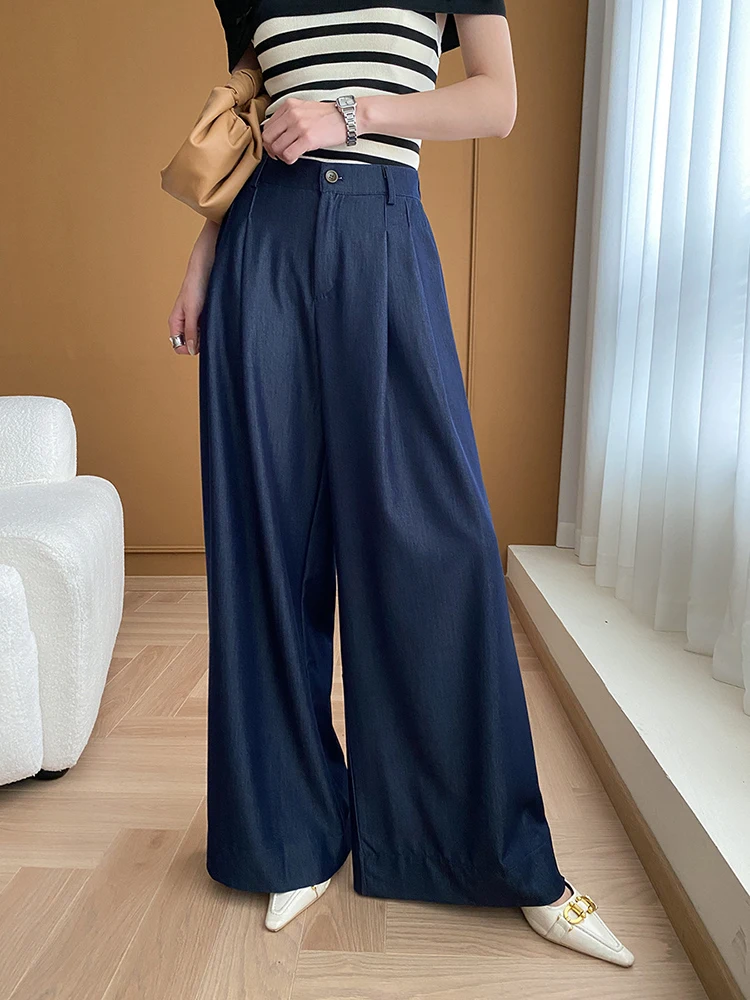 [LANMREM] Office Lady High Waist Sunscreen Pants For Womrn Elastic Wide Leg Trousers Fashion Clothes 2024 Summer New 26D9167
