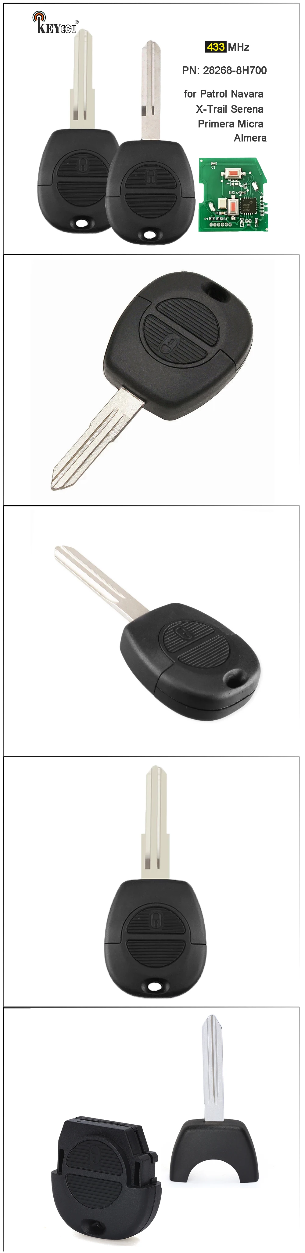 Keyforkess 433MHz No Chip p/n: 28268-8H700 Remote Car Key Fob 2 pulsanti per Nissan Patrol Navara X-Trail Serena Primera Micra Almera - Sfcc8fee42f064292801d55711d1a29aak