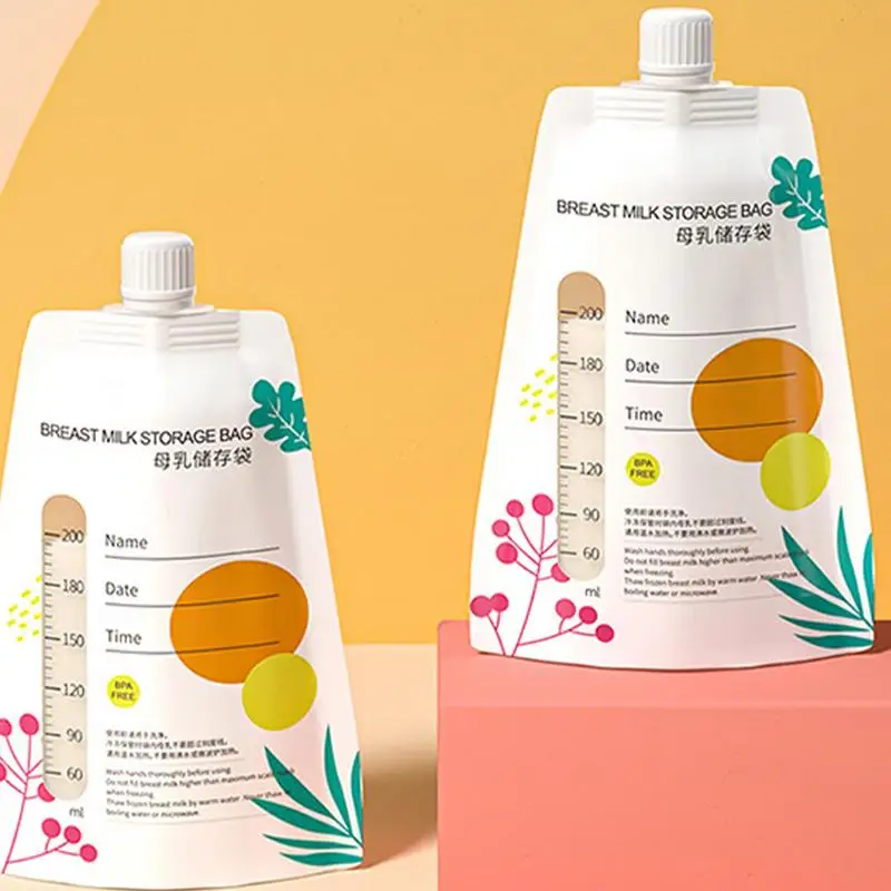 Breastmilk Storage Bag With 200ml Self Standing Baby Food Storage Containers Leakproof Milk Freezer Bags Safe Feed BPA Free