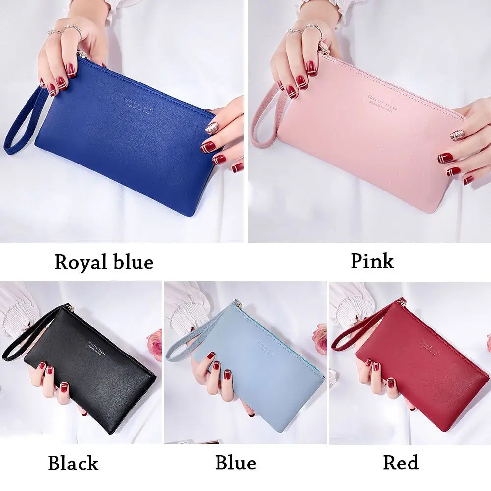 Women Zip PU Leather Pouches Coin Bag Wallet Long Purse