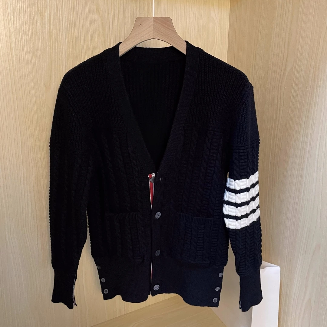 

Autumn Cardigan TB Sweater New Coarse Thread Twist Cardigan Coat Male Korean Version Of The Trend Youth All-In-One Male Sweater