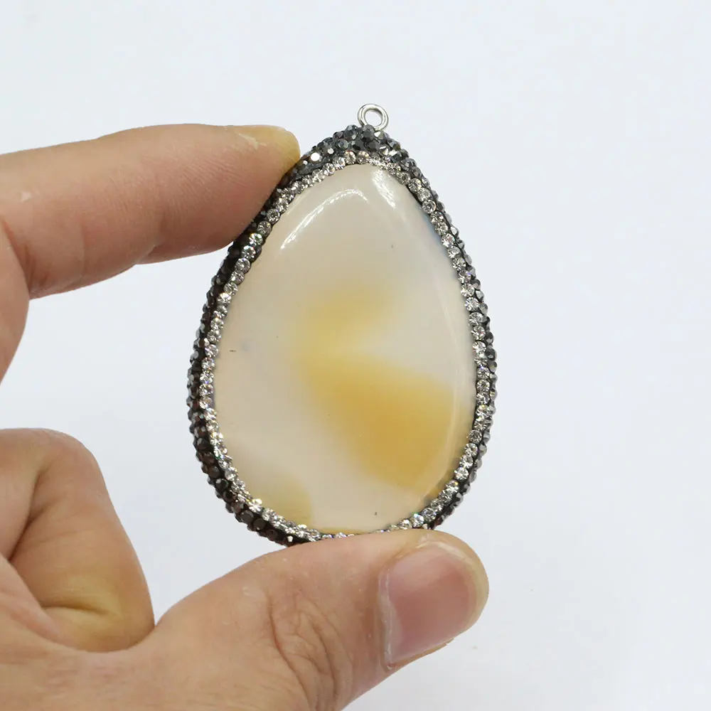 APDGG 1PC Natural Water drop Agate Black Rhinestone Pave Connector Necklace Pendant Jewelry Making DIY