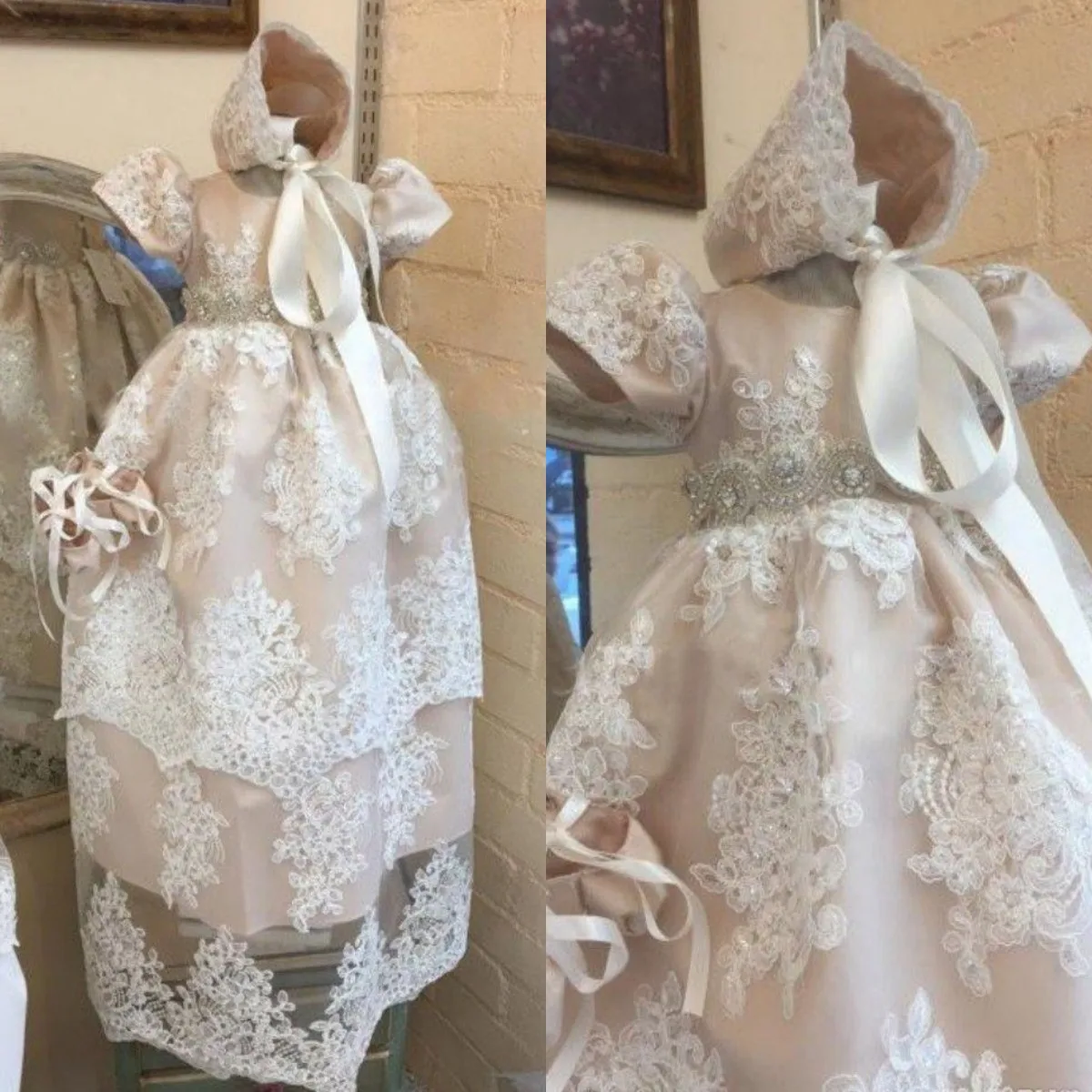 Pink Lace Baptism Dress 1