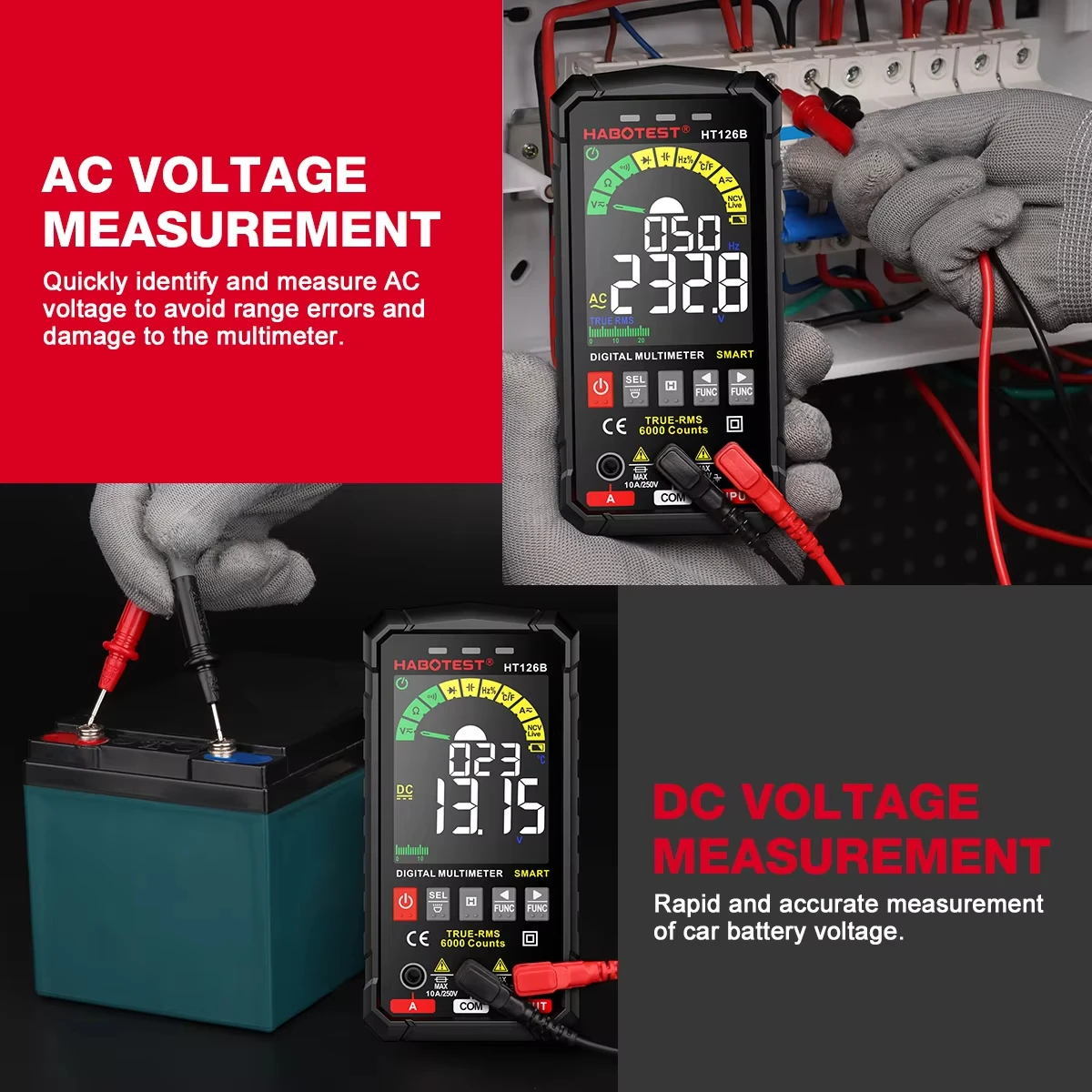 HABOTEST HT126 600V Digital Auto Range DMM Voltmeter True RMS AC DC NCV Voltage Meter 6000 Counts Smart digital multimeter multimeter tester analog multimeter