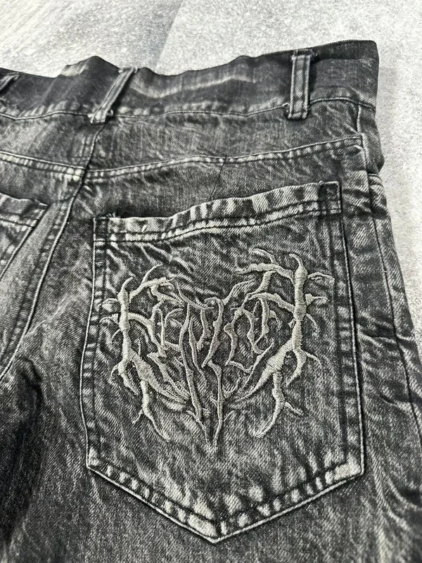 Denim Shorts American Retro Y2K Antique Patchwork for Men And Women