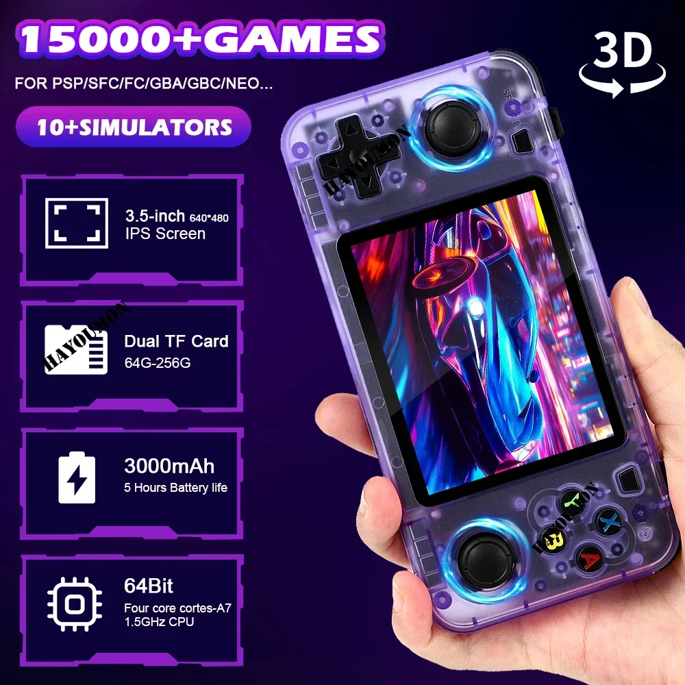 Transparent Black R36H Retro Handheld Video Game Console 3.5 Inch IPS Screen 15000+ Games 10+ Emulator for PS1/PSP/DC/N64/GB view 3