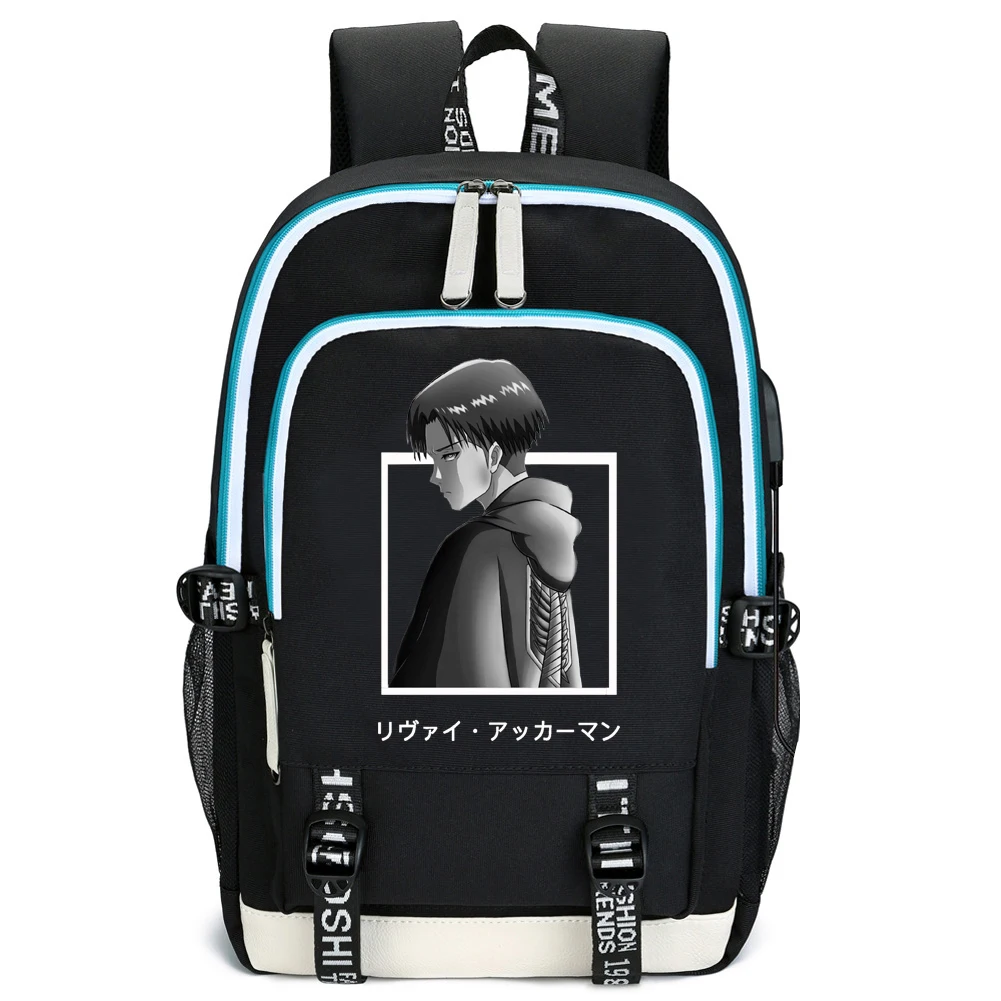 

Attack On Titan Backpacks Anime Levi Ackerman School Bag Travel Outdoor Sport School Bag Usb Charging Gifts