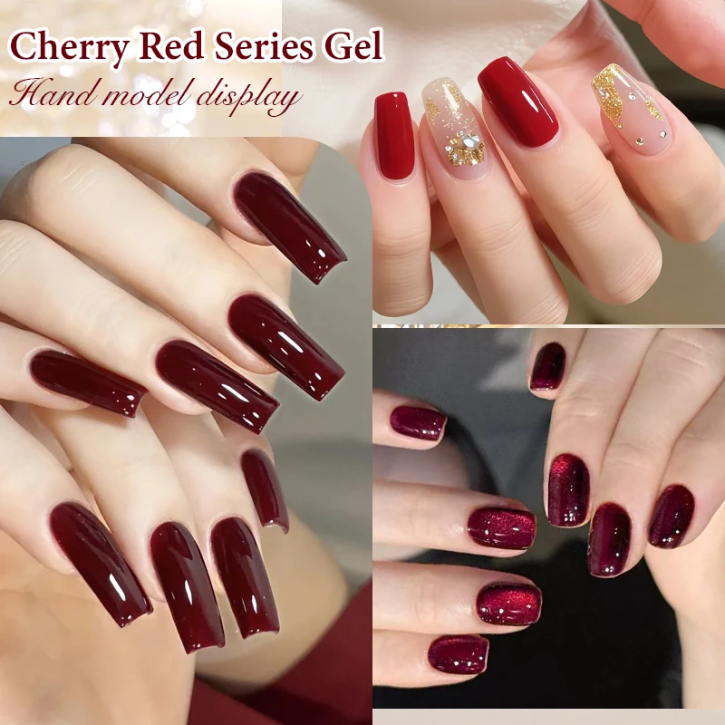 Elegant Cherry Red Magnetic Gel Nail Polish – Luxurious Semi-Permanent UV Soak-Off Varnish