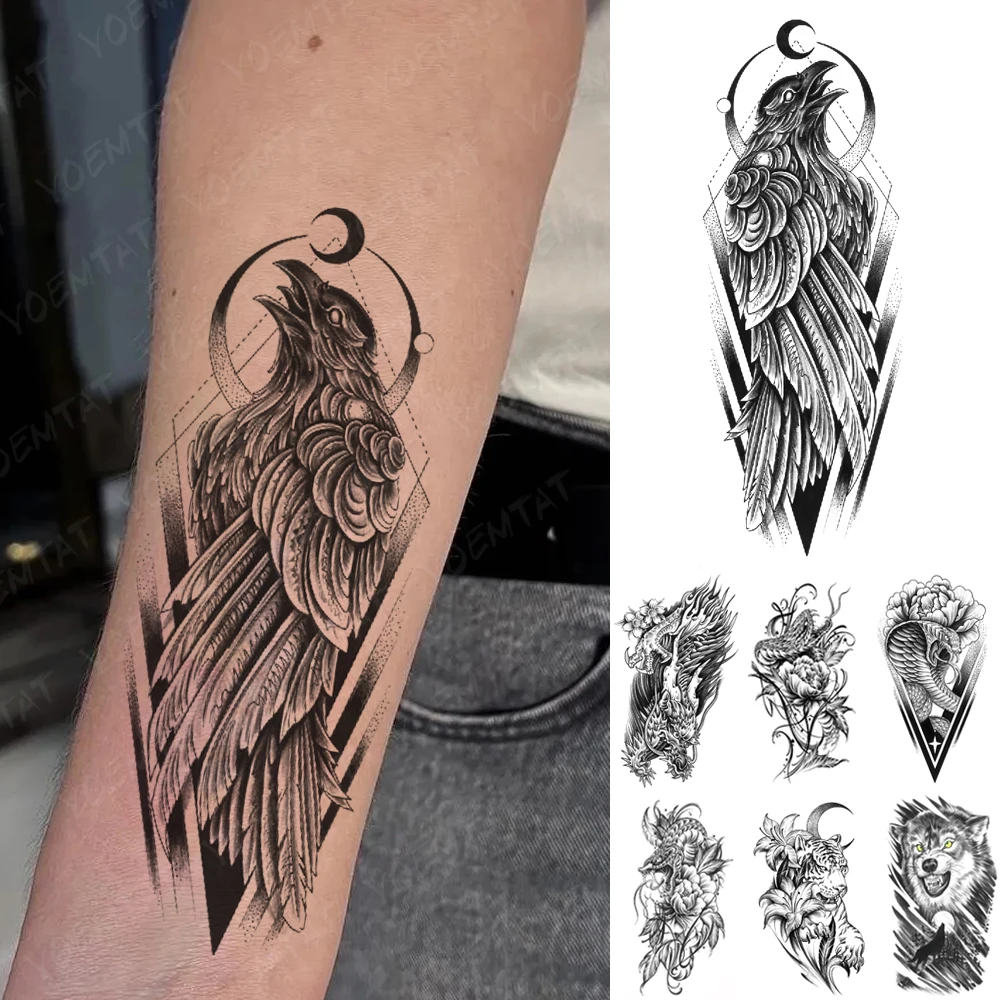 

Waterproof Temporary Tattoo Sticker Moon Geometric Bird Hummingbird Eagle Animal Tatto Festival Body Art Arm Fake Tattoos Men Wo