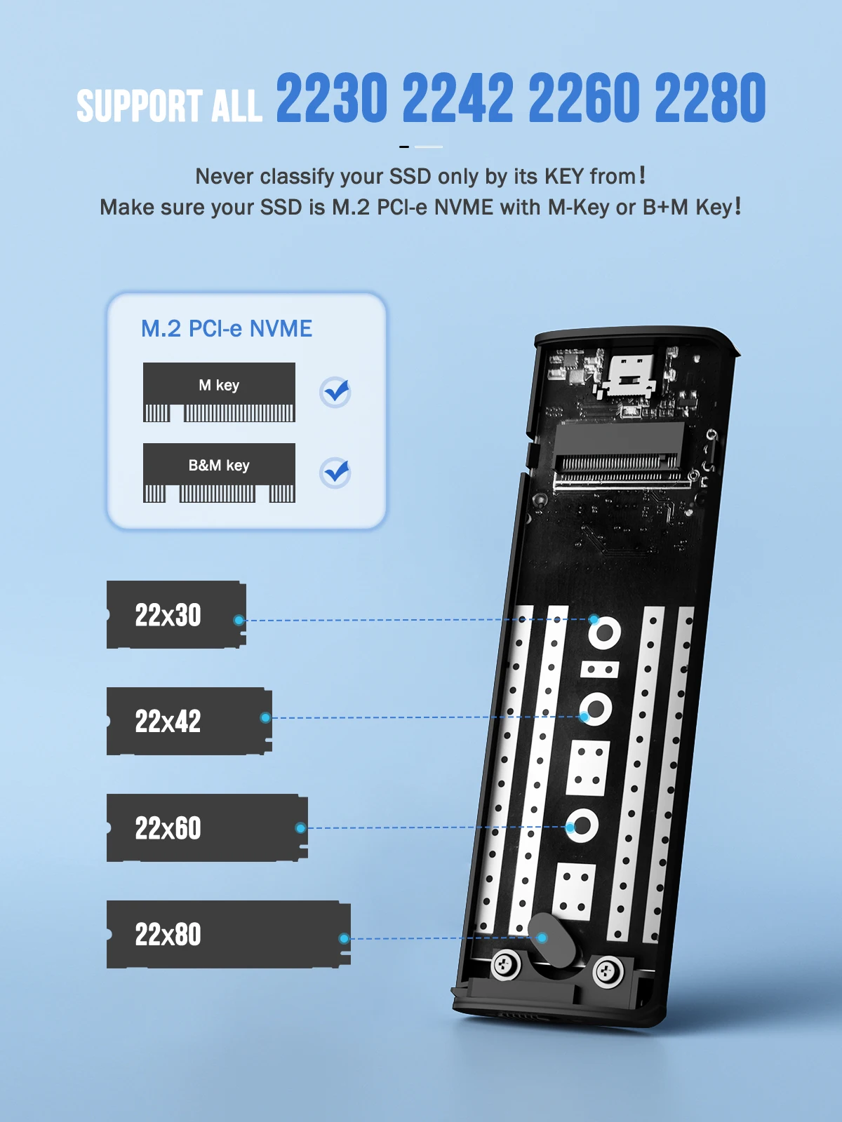 SSD Enclosure M.2 NVMe USB 3.1 10Gbps PCIe M.2 SSD Case Enclosure External for External Hard Drive M/B + M Key
