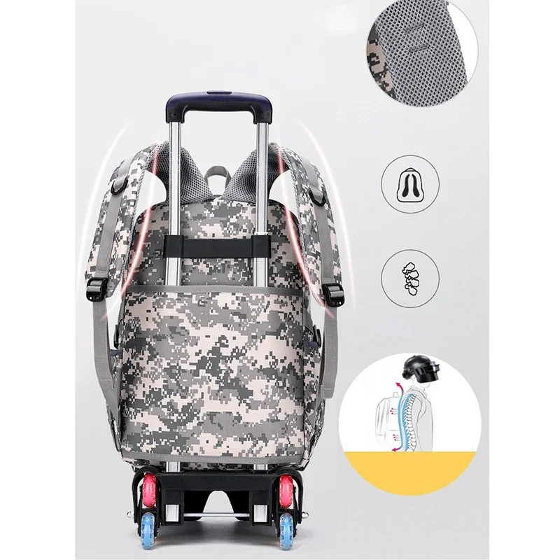 New Mochila Escolar Camo Printing Backpack Trolley School Bags Plecaki Climb Stairs Bolsa Masculina Wheels Tactical Backpack