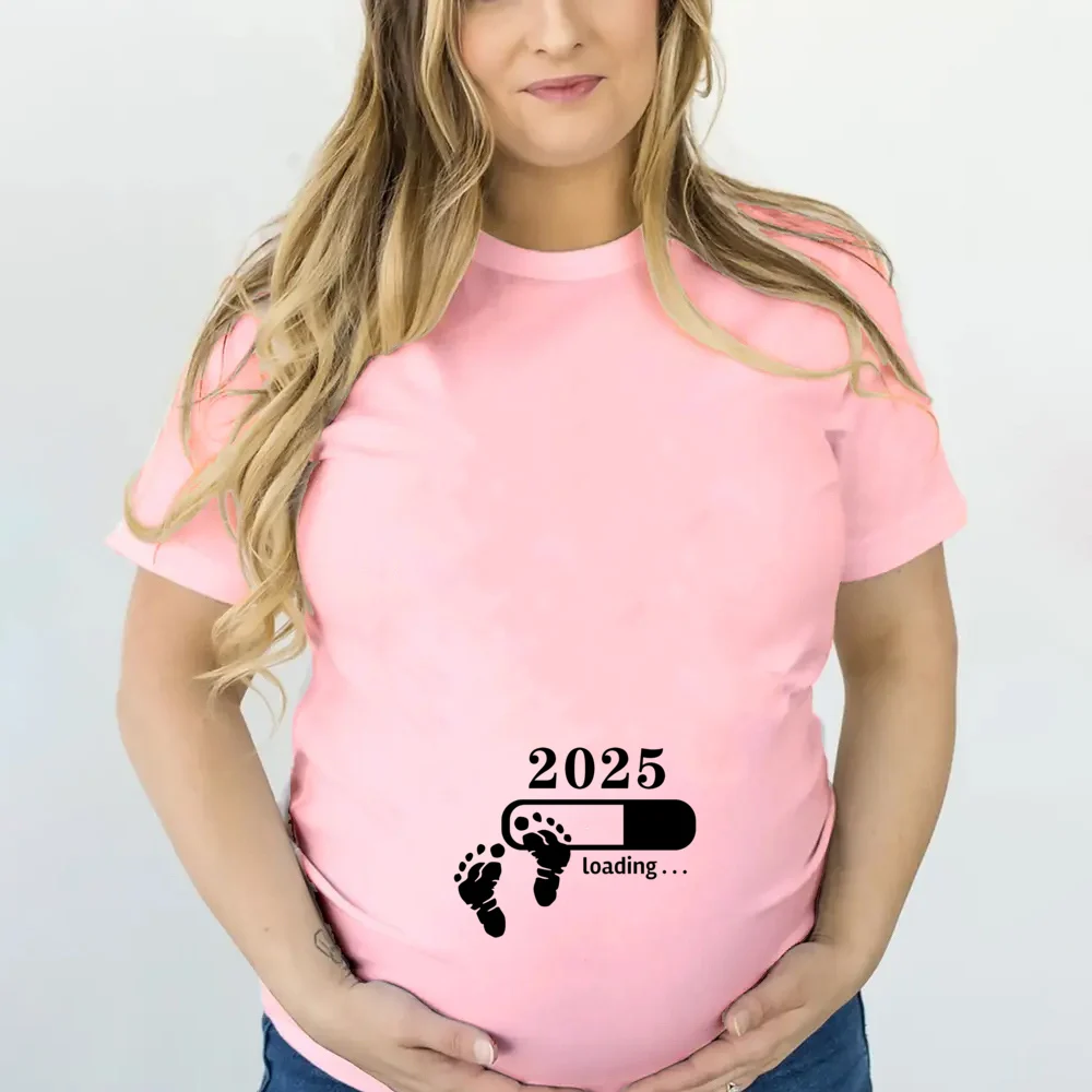2025 Loading Print Womens Pregnant T-shirt Short Sleeve  Funny T-shirt Summer Maternity Tops Pregnancy Announcement New Baby Tee 3