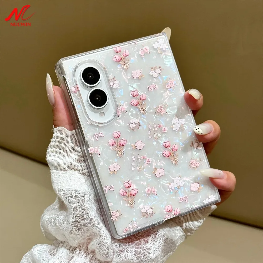 Luxury Floral Tulip Leaf Case with Colorful Shell Pattern