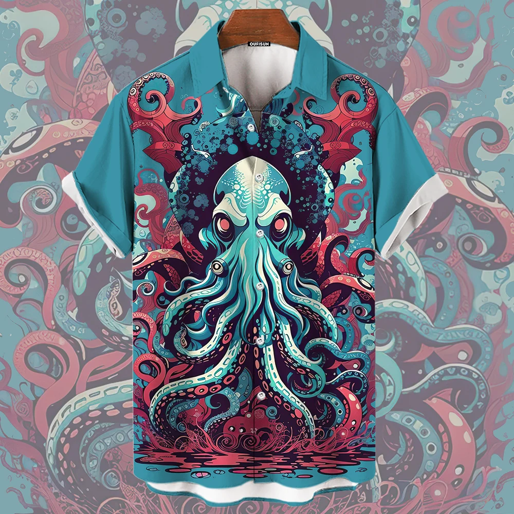 3d Printed Marine Life Octopus Pattern Summer Men's Casual Short-sleeved Shirt Street Hip-hop Trend Tops Oversized T-shirt S-5XL 3