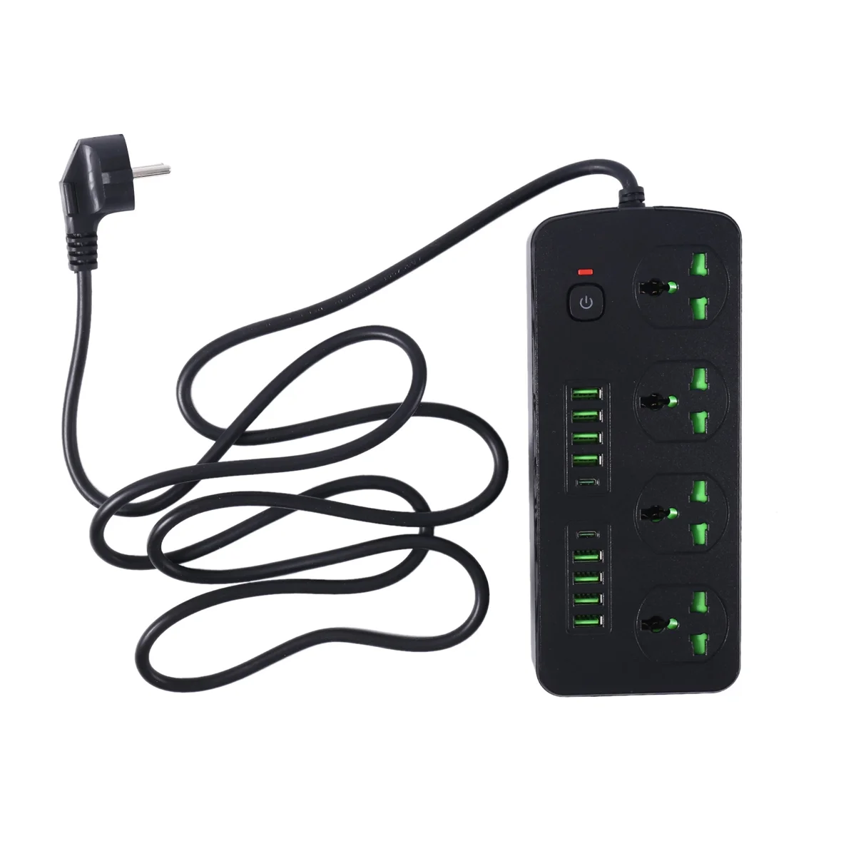 

Power Strip Plug AC Outlet Multiprise Extension Cord Electrical Socket PD USB C Ports Phone Fast Charger Black EU Plug