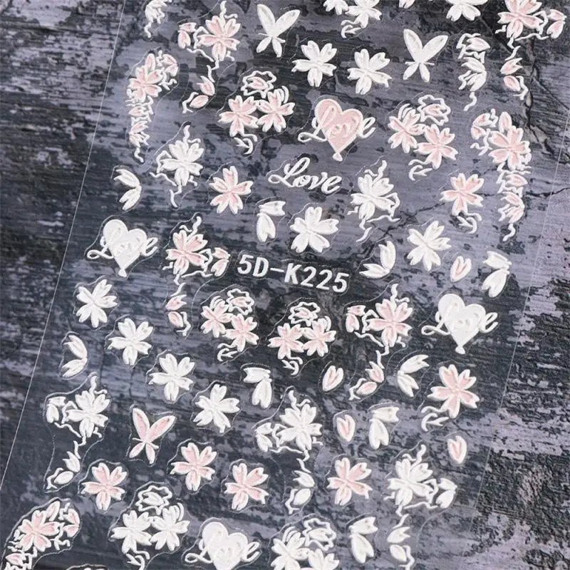 디자인 나비 꽃 네일 스티커, 양각 데칼 네일 아트 장식 스티커, 5D 네일