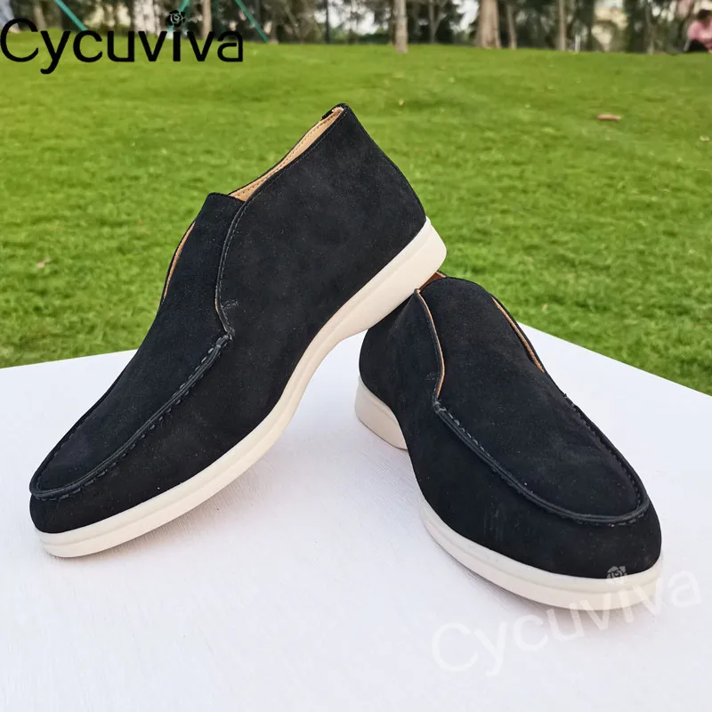 

High Top Men Loafers Shoes KidSuede Runway Casual Shoes Male Classic Round Toe Slip On Flat Shoes Men