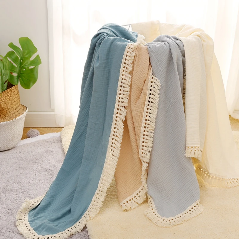 Baby Blankets Soft Gauze Comfortable Swaddling Newborn Infant Fashion Fringed Blanket Maternity Breastfeeding Cover Baby Bedding 2