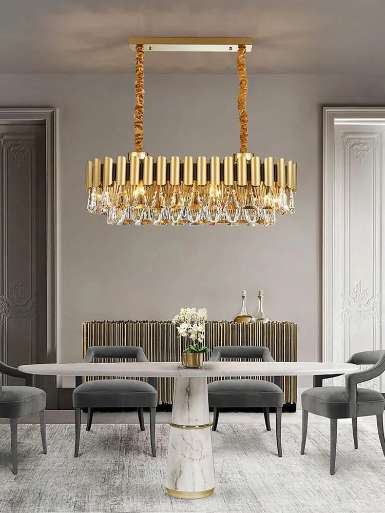 

Подвесной светильник в стиле постмодерн, овальная лампа из нержавеющей стали с кристаллами, для столовой