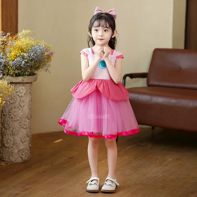 Costume de princesse Peach Cosplay pour enfants, robe de vacances en tulle  rose, vêtements dégradés, fête