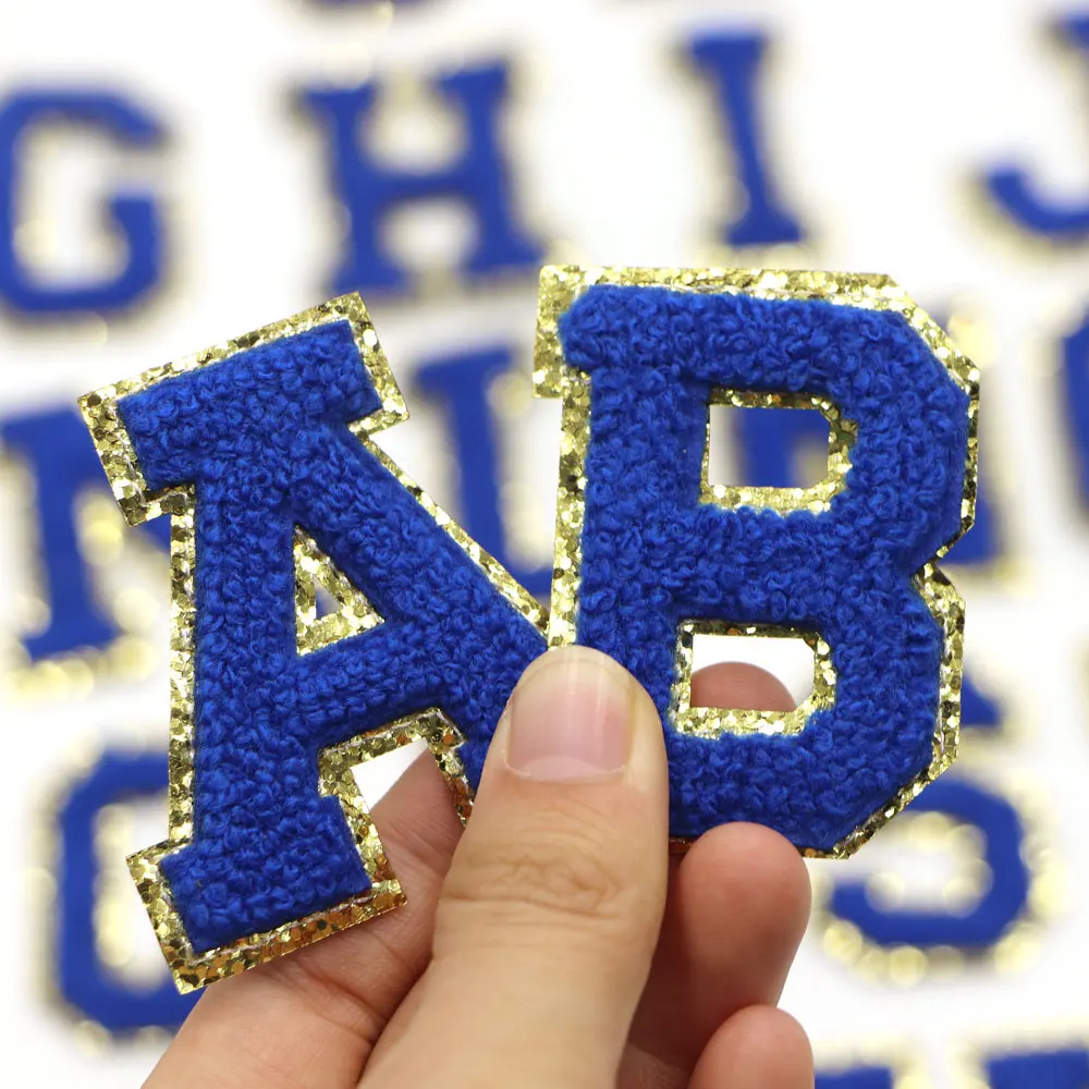 1PC 55MM Navy Blue Chenille Embroidery Letter Alphabet Iron on Patches For Clothing Applique Diy Name Badge Decor Sticker