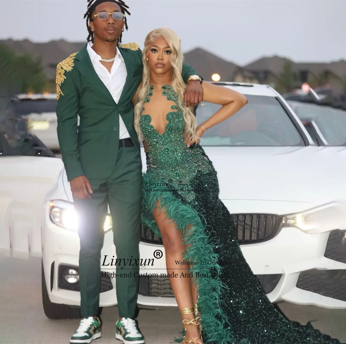 

Роскошные зеленые длинные платья для выпускного вечера 2024 для черных девушек, женское платье из фатина для дня рождения, блестящее женское платье с высоким разрезом