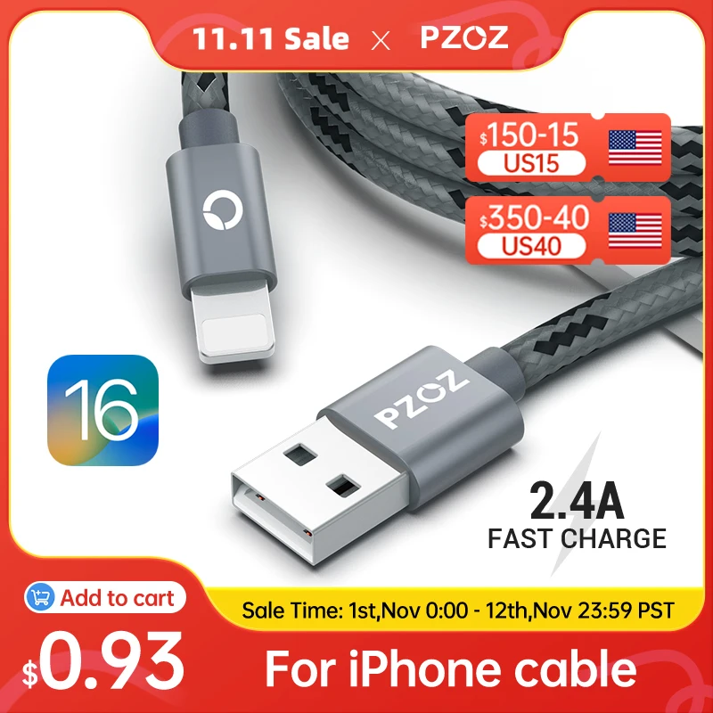 PZOZ Câble Usb pour câble iphone 14 13 12 11 pro max Xs Xr X SE 2 8 7 6  plus 6s 5s ipad air mini 4 câbles de charge rapide pour chargeur iphone  accessoire