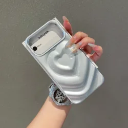 Glossy Love Heart Phone Case with 3D Wavy Pattern and Plating - Fashionable Shockproof Cover - iPhone 12 Pro Max (Matte Silver)