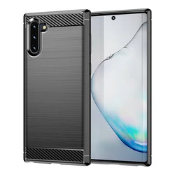 Premium Carbon Fiber TPU Phone Case with Soft Silicone Frame and Fabric Back Cover - Galaxy Note 10 (Black)