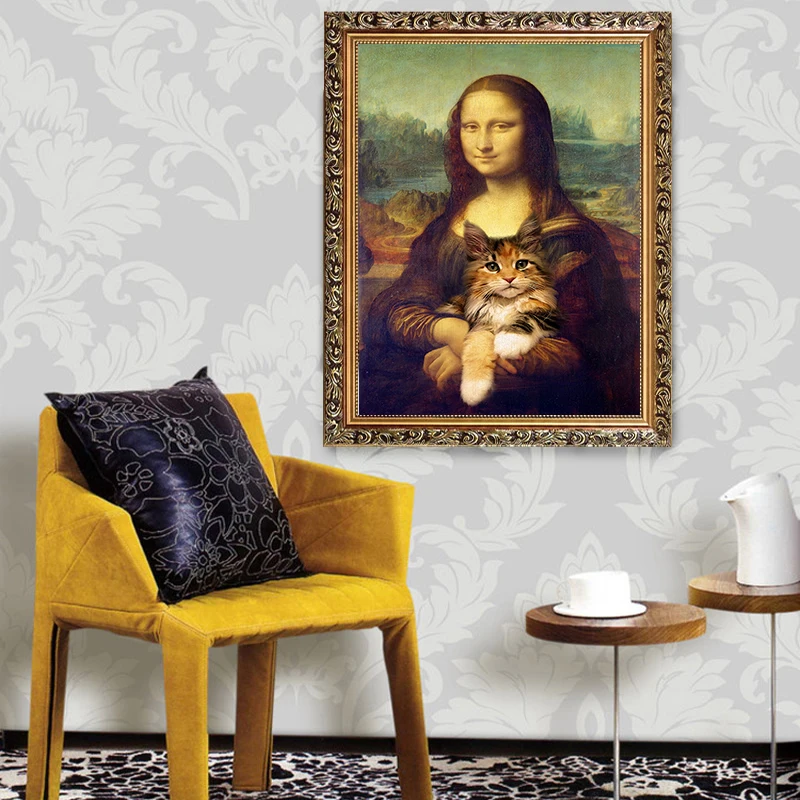 

Canvas Printed Mona Lisa's Smile Funny poster, Drinking Beer, Holding Paper Towels, Bedroom, Living Room, Bathroom Decoration