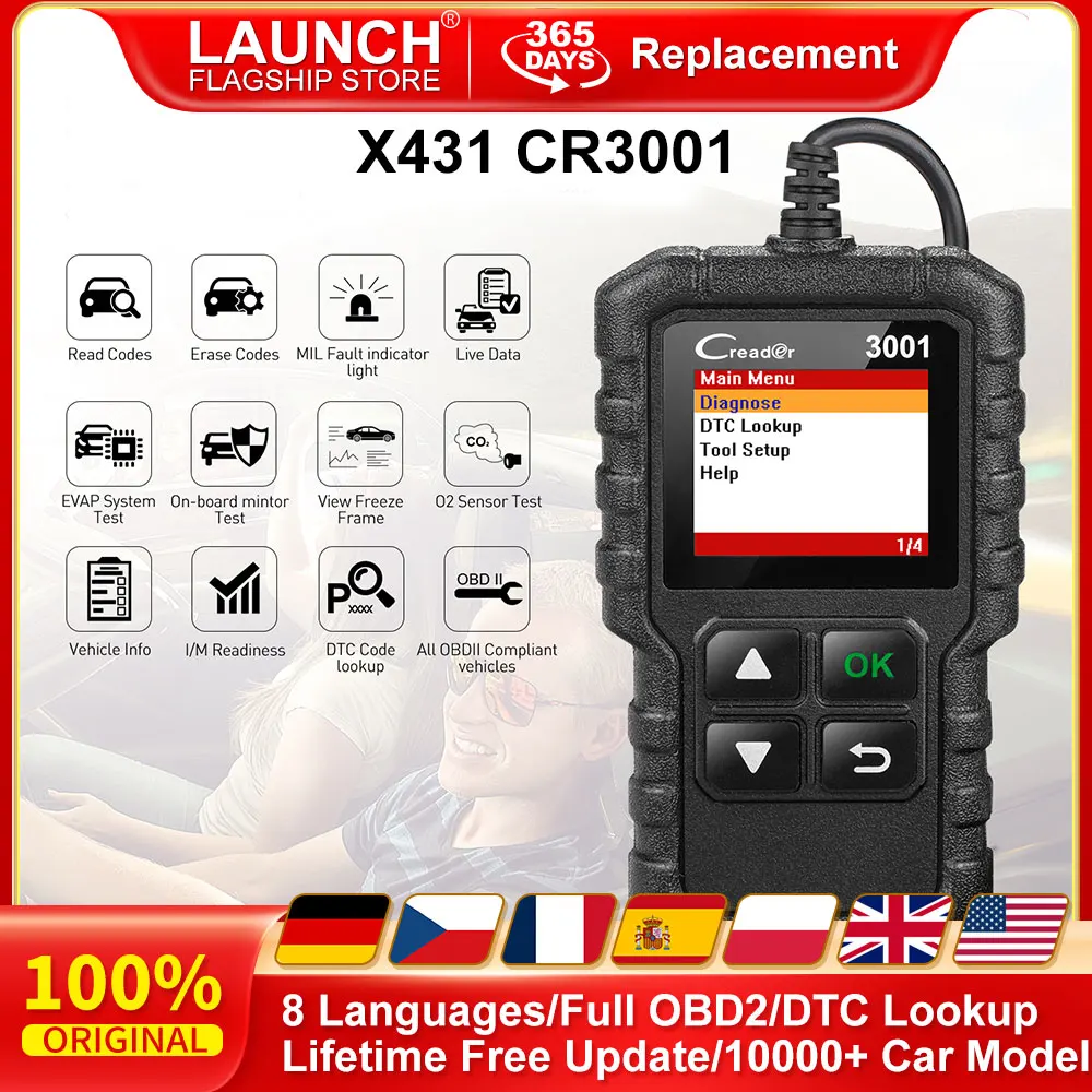 إطلاق X431 CR3001 كامل obd2 قارئ السيارات الماسح الضوئي Automotivo متعدد اللغات أداة تشخيص السيارات تحقق المحرك تحديث مجاني PK KW850