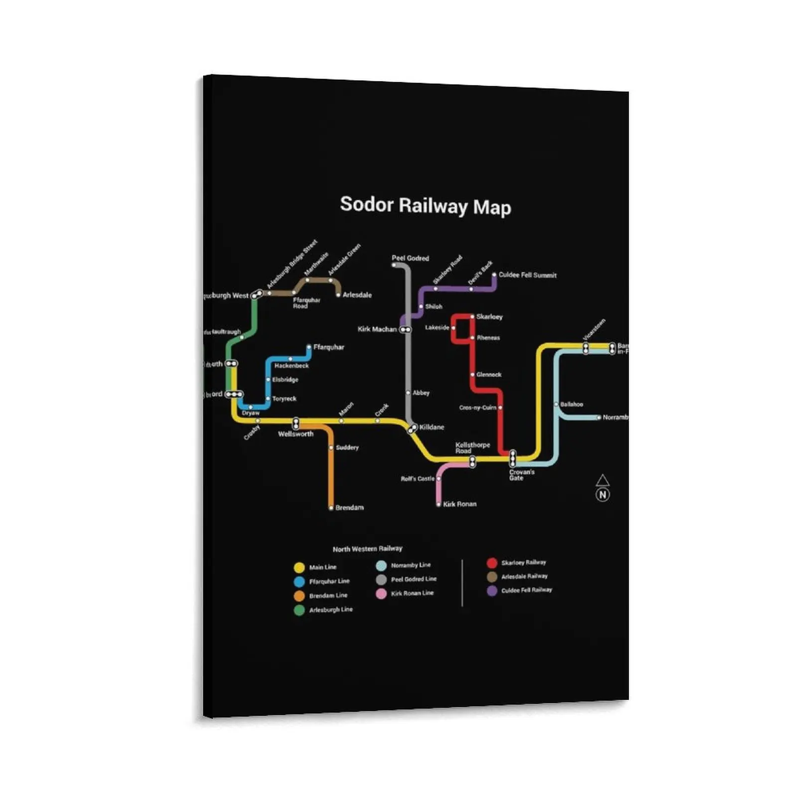 

Sodor Railway Map - TTC Style, Dark Canvas Painting Bedroom deco decorative picture for living room home and decoration