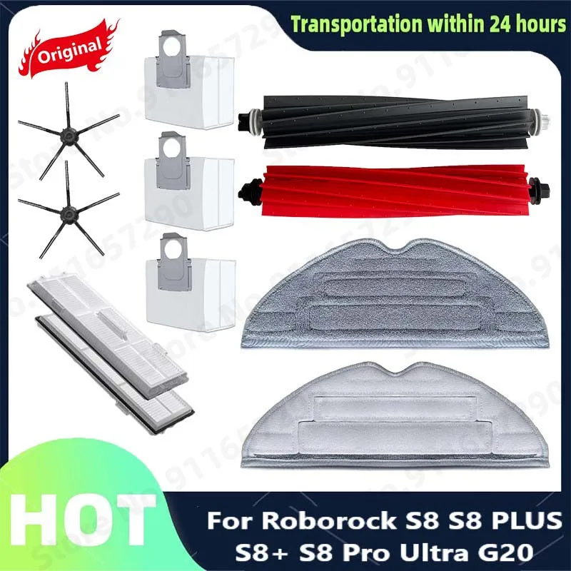 

For Original Roborock S8 S8PLUS S8+ S8Pro Ultra G20 Spare Parts Side Brush Filter Mop Choth Dust Bags Vacuum Cleaner Accessories