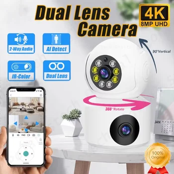 Dual Lens 360°Rotatable Camera 4K WiFi Surveillance Auto Tracking 2 way Audio Night Vision Monitor Smart Home Mini Camera 1