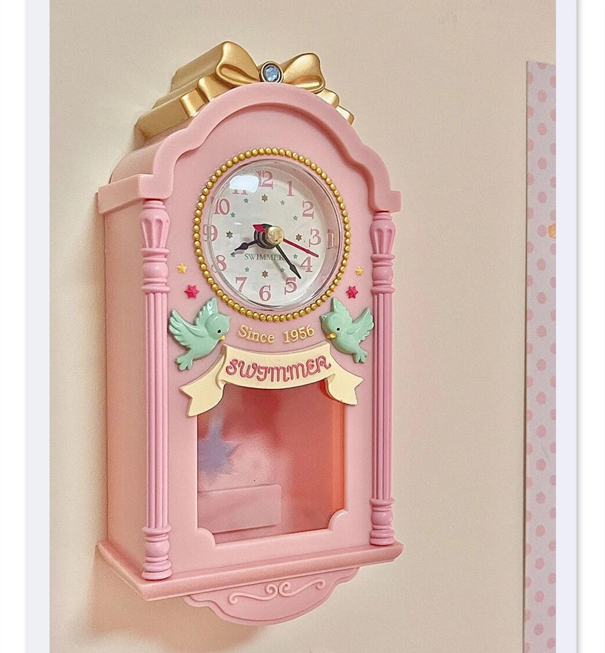 

Pink Cute Wall Clock Bird Time Bell Swing Alarm Watch Home Art Decor Cartoon Living Room Clock Girl Gift