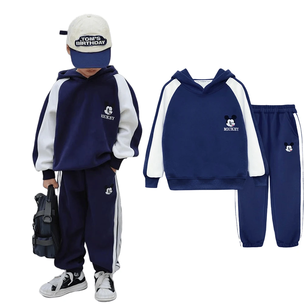 

Anime Disney Mickey Mouse Winter Children Clothes Cartoon Long Sleeved Pants Outdoor Versatile Top Trousers Sports Two-Piece Set