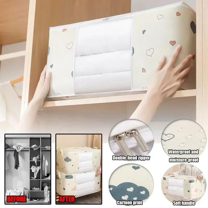 1pcs Quilt Storage Bag Dust-proof Wardrobe Quilt Clothes Organizer Household Blanket Zipper Sorting Bags Moving Bag Storage Bags