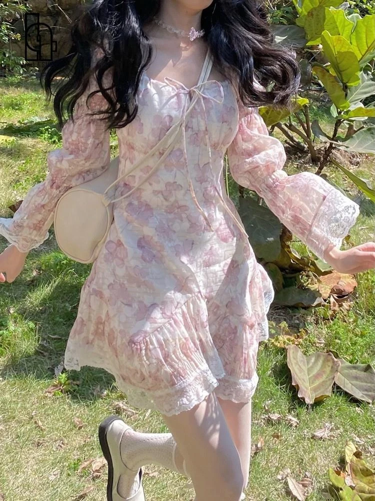 22 Summer Elegnat Floral One Piece Dress Korean Style Sweet Long Sleeve Short Party Dress Woman Casual Fairy Y2k Mini Dress Aliexpress