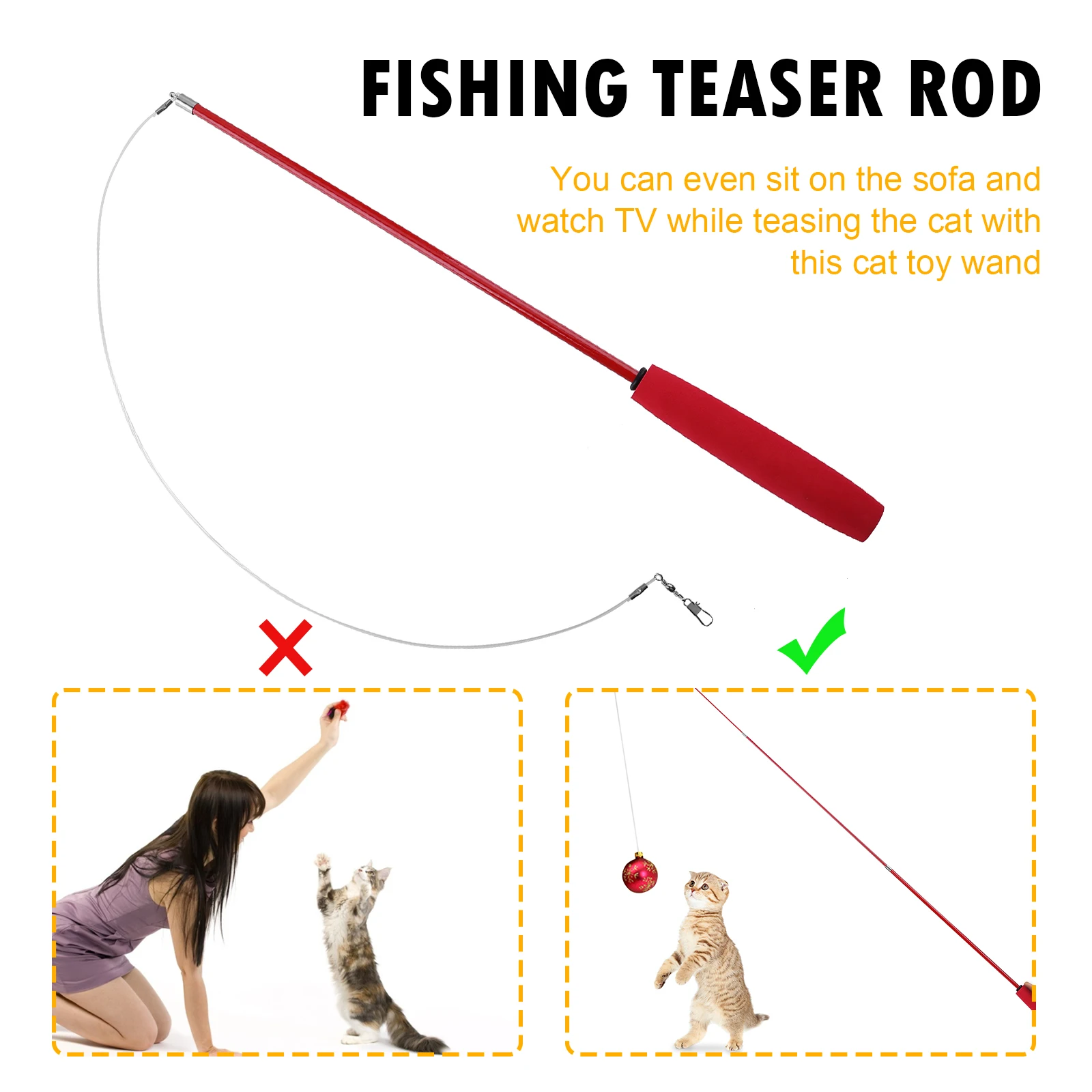 Telescopic Cat Teaser Wand Toy – Three-Section Fishing Pole Interactive Kitten Stick