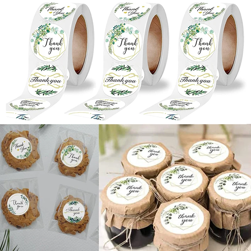 500pcs 1inch Green Thank You Stickers For Envelope Sealing Labels Stationery Supplies Handmade Wedding Gift Decoration Sticker