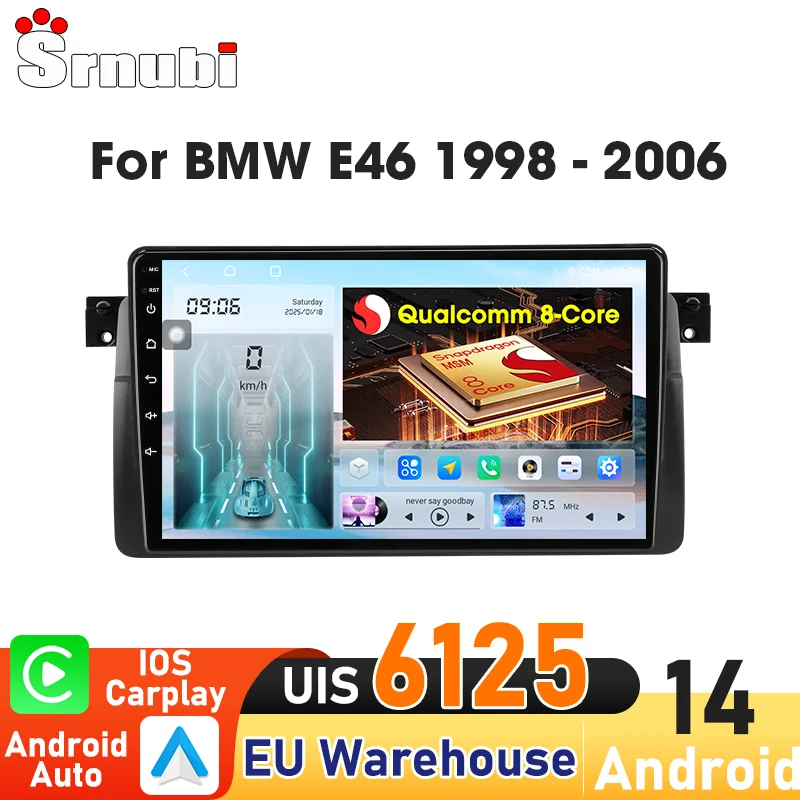 para BMW E46 M3 X5 1998 - 2006 Srnubi Radio de Coche Android Auto con GPS, Navegación, Carplay, Pantalla Táctil, 4G, WIFI 5GHz, Plug and Play, Pantalla QLED, Reproductor Multimedia de Video con Ventilador de Refrigeración Integrado 1